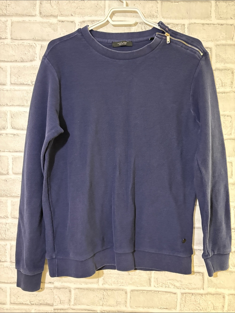 Jack & Jones Navy Crewneck Sweater with Shoulder Zip, large